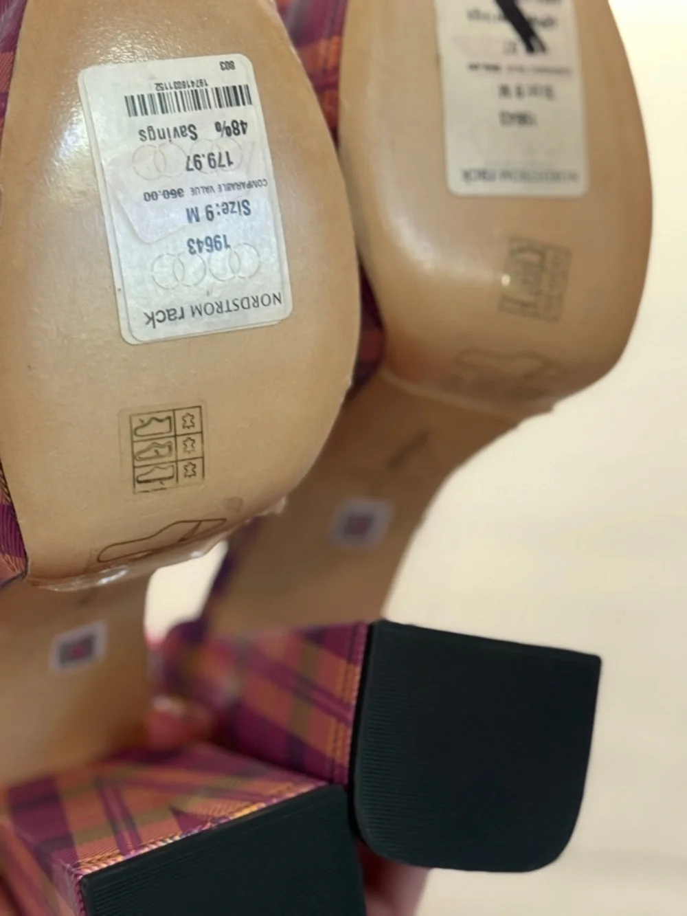 Larroudé Plaid Platform Heels – Pink Multi Statement Ankle Strap Pumps - size 9 - Picture 11 of 12